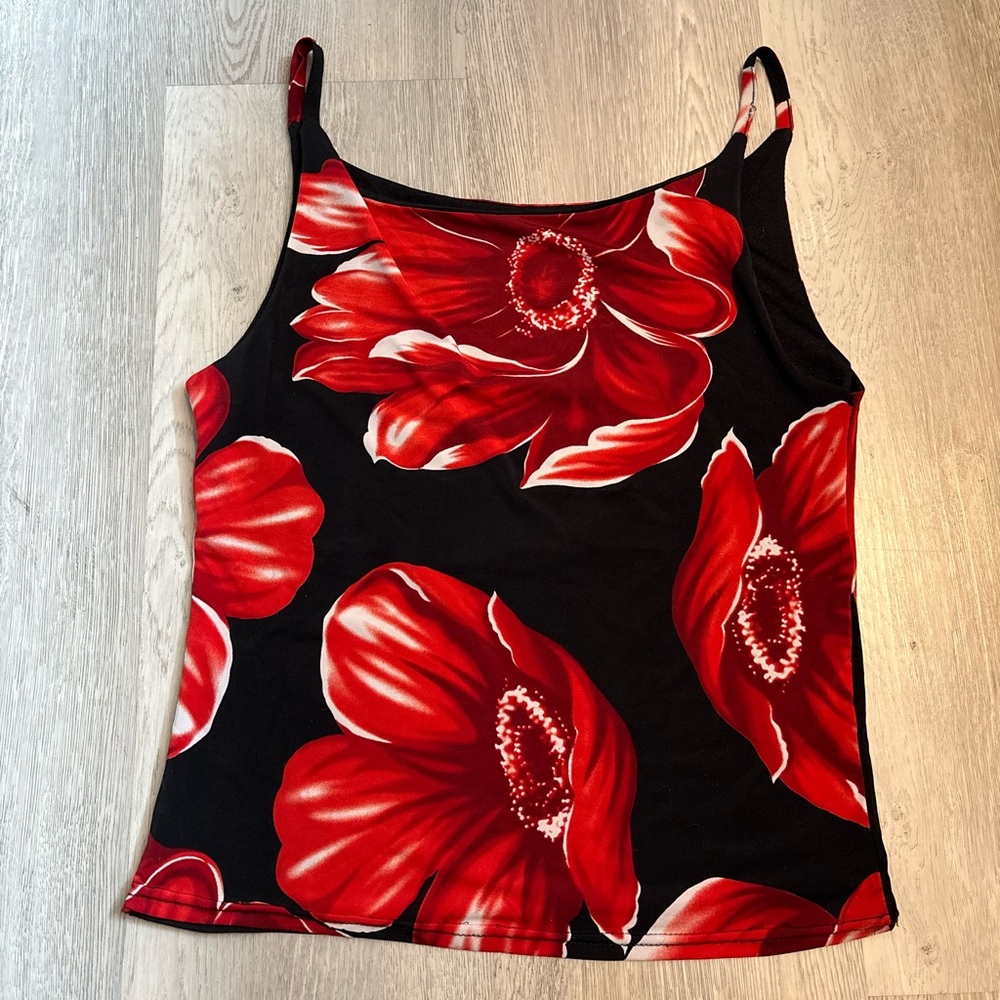 Vintage Y2K Floral Red and Black Tank Top